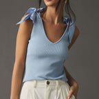 Damen Top mit trendigen Bindeschleifen und Rippstruktur R&B