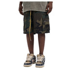 Herren nan Cargo-Shorts im Camouflage-Ripstop mit Elastikbund, Tunnelzug und Reißverschlusstaschen R&B