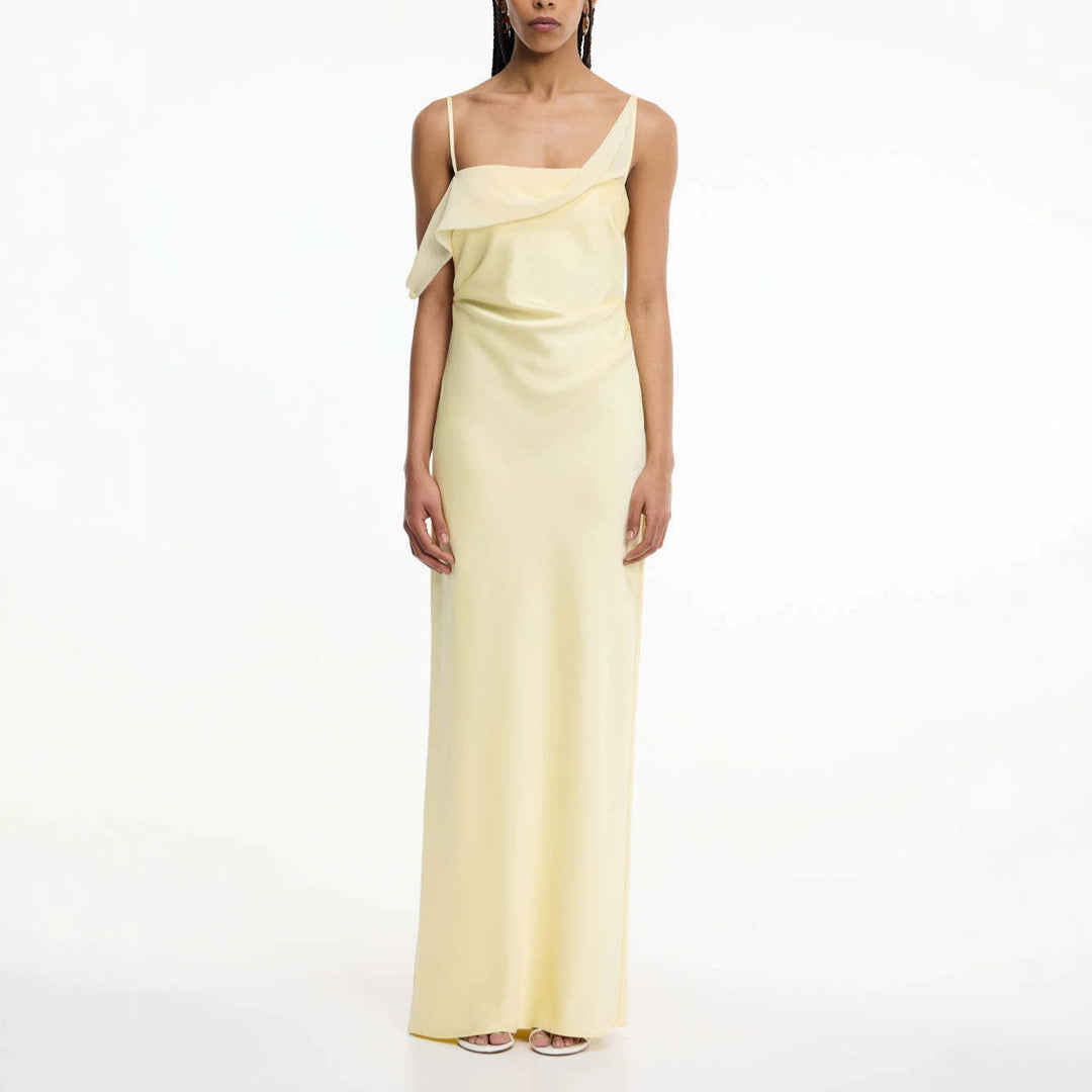 Damen Elegantes Maxikleid mit asymmetrischem Oberteil und fließendem Schnitt R&B
