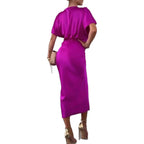 Damen Knielanges Satin-Kleid mit Kreuz-Design R&B