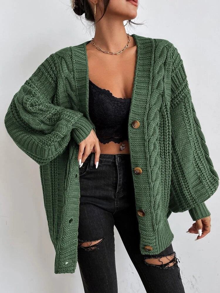 Damen Grobstrick-Cardigan mit dekorativem Zopfmuster R&B