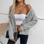 Damen Strickjacke mit Zopfmuster und Knopfdetails