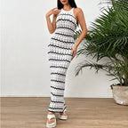 Damen Häkel-Maxikleid mit geometrischem Muster und enganliegendem Schnitt EB