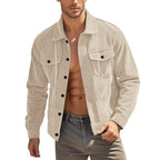 Herren nan lässige fein gerippte Cordjacke mit Stehkragen, Brusttaschen und elastischem Saum R&B