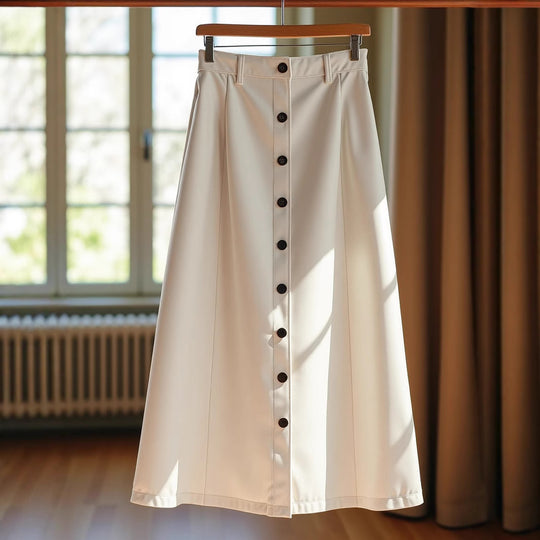 Damen Eleganter Maxirock mit Knopfdetails und hohem Bund R&B