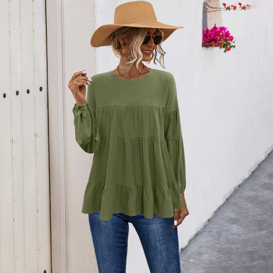 Damen lässige Tunika mit Rüschendetails und weitem Schnitt R&B