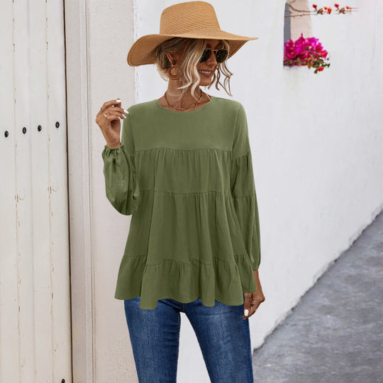 Damen lässige Tunika mit Rüschendetails und weitem Schnitt R&B