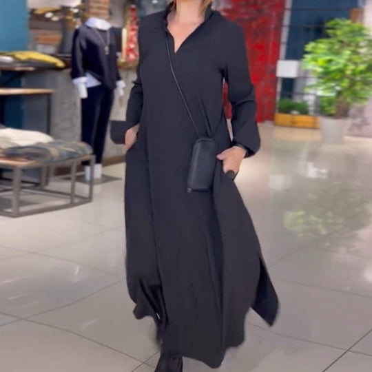 Damen Maxikleid mit praktischen Seitentaschen und modernem Hemdblusenkragen R&B