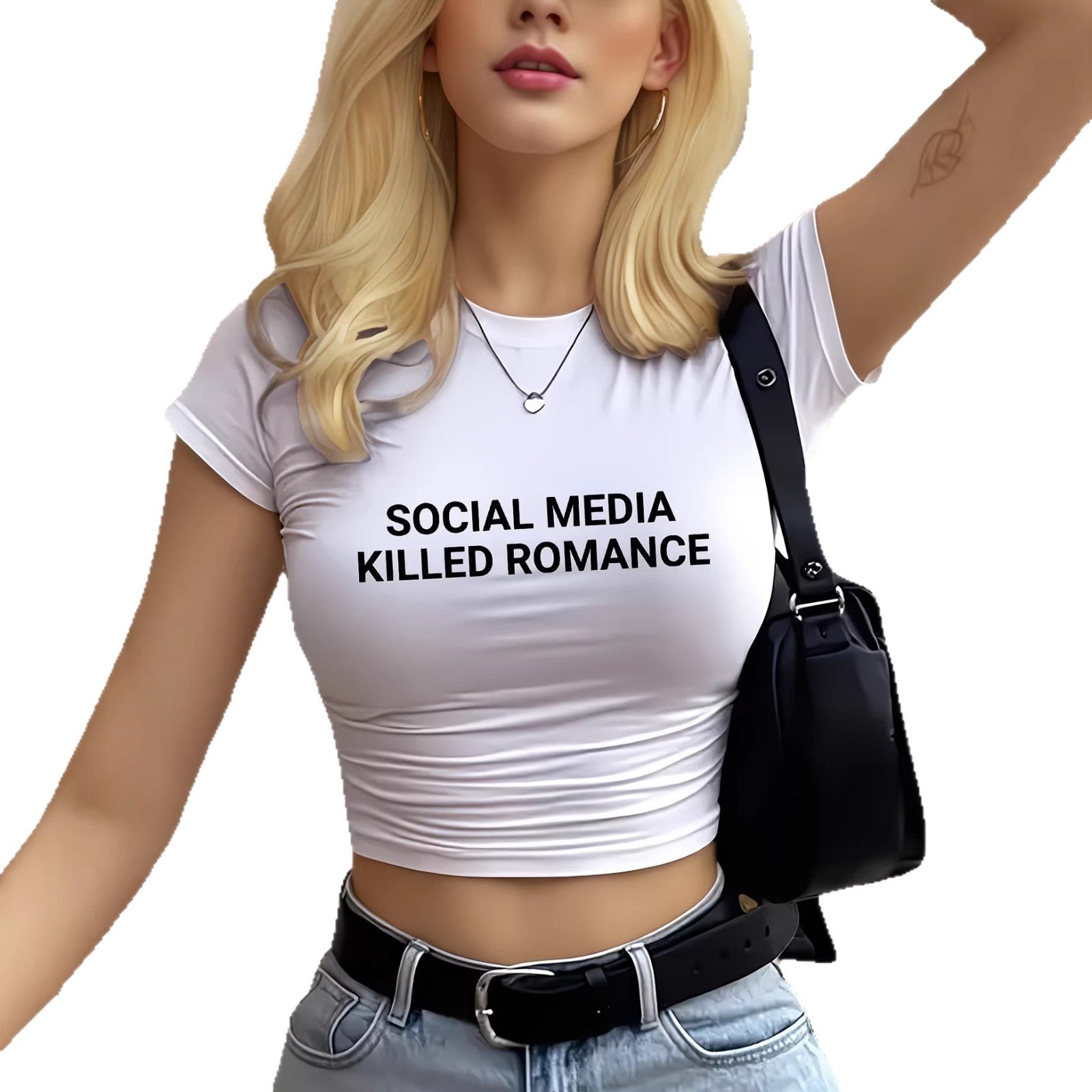 Damen Crop-T-Shirt mit inspirierendem Statement-Print R&B