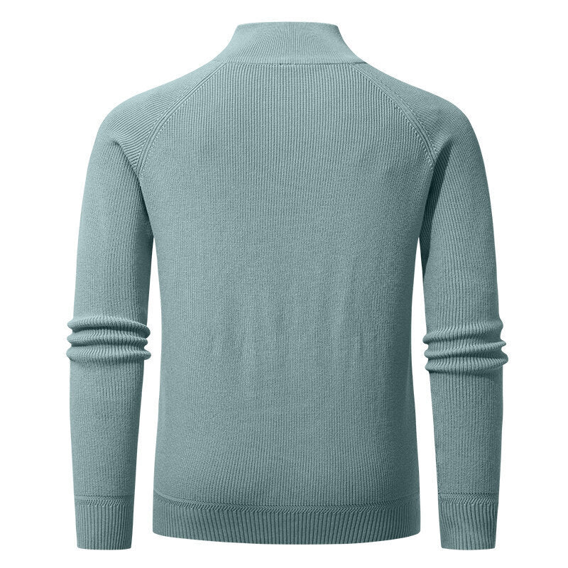 Herren hochwertiger Strickpullover mit Stehkragen und modernem Reißverschluss R&B