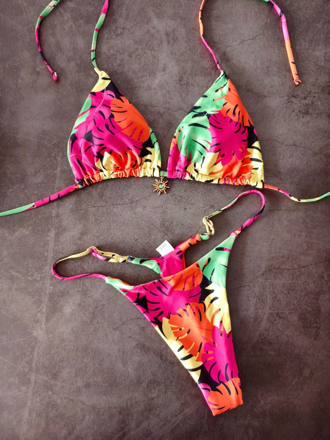 Damen Triangel-Bikini-Set mit seitlicher Schnürung und floralem Muster R&B