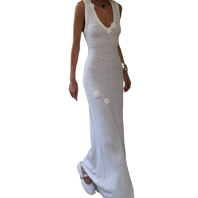 Damen Maxi-Strickkleid mit raffinierten Blumenapplikationen R&B