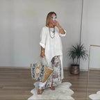 Damen Relaxed Fit Leinen Tunika Top R&B
