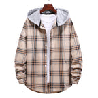 Damen Hemdjacke mit integrierter Kapuze und kariertem Muster