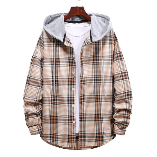 Damen Hemdjacke mit integrierter Kapuze und kariertem Muster R&B