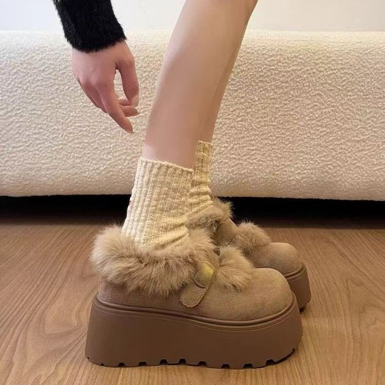 Damen gefütterte Plateau-Pantoletten mit modischem Kunstfellkragen R&B