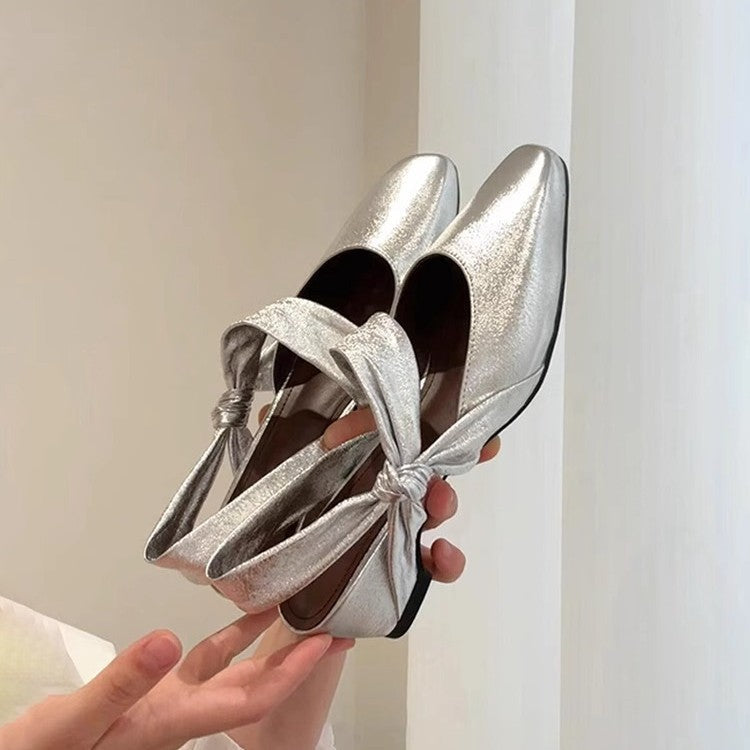 Damen Slingback-Ballerinas mit elegantem Schleifendetail und schimmernder Oberfläche