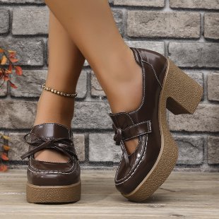 Damen Mokassins mit Blockabsatz und dekorativem Schleifendetail R&B