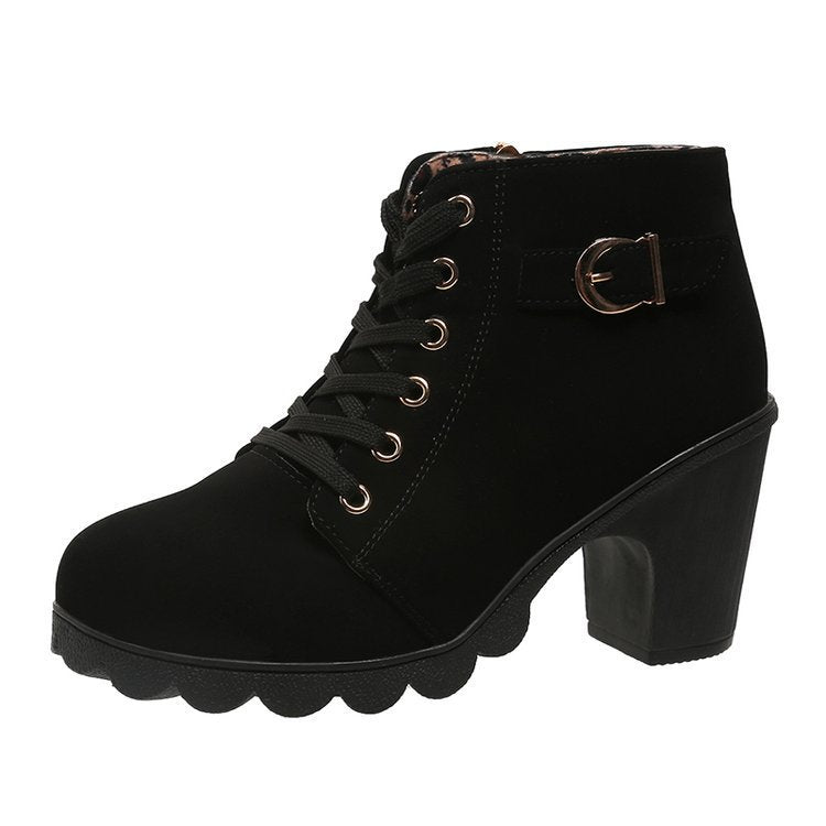 Damen Schnürstiefeletten mit Blockabsatz und Reißverschluss R&B