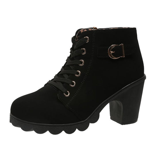 Damen Schnürstiefeletten mit Blockabsatz und Reißverschluss R&B