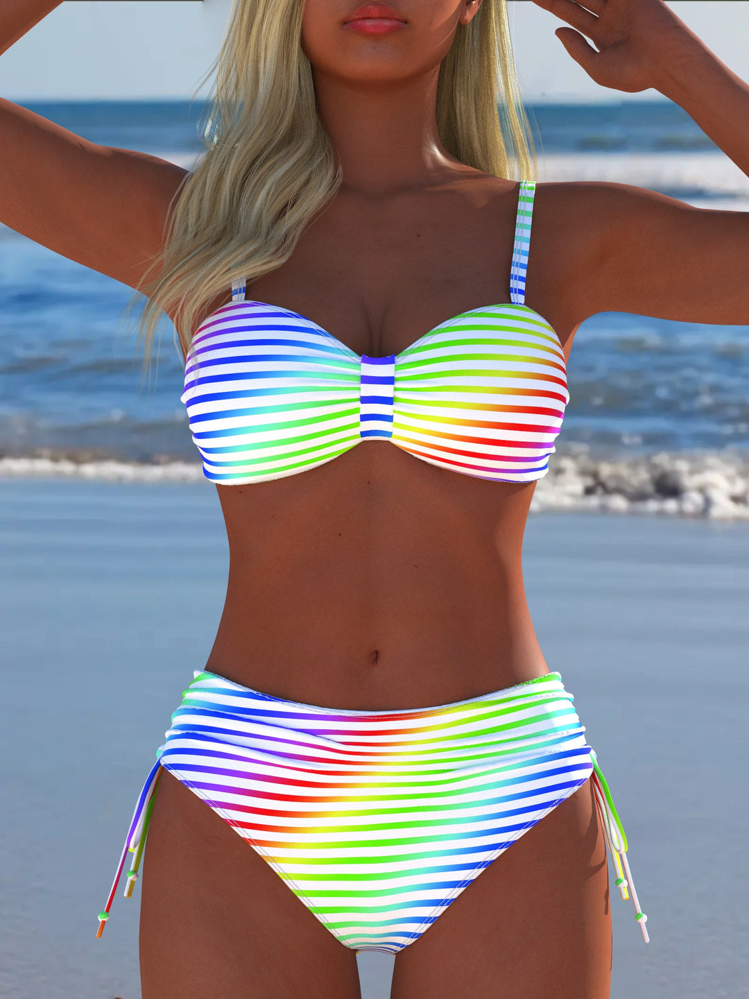 Damen Bikini-Set mit stilvollem Karomuster und goldfarbenen Akzenten R&B