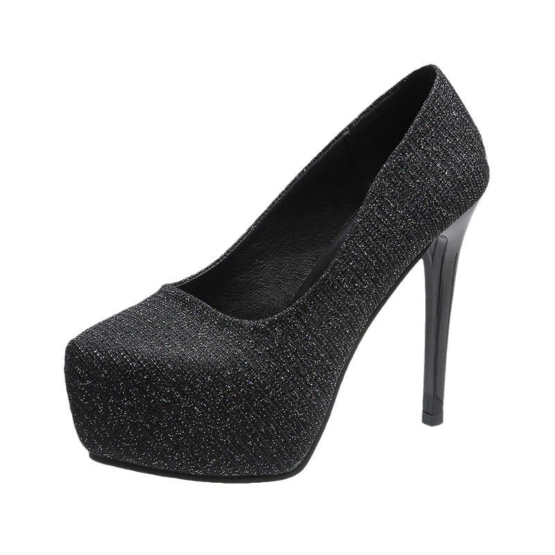 Damen Hochhackige Pumps mit glitzerndem Obermaterial und transparentem Absatz R&B