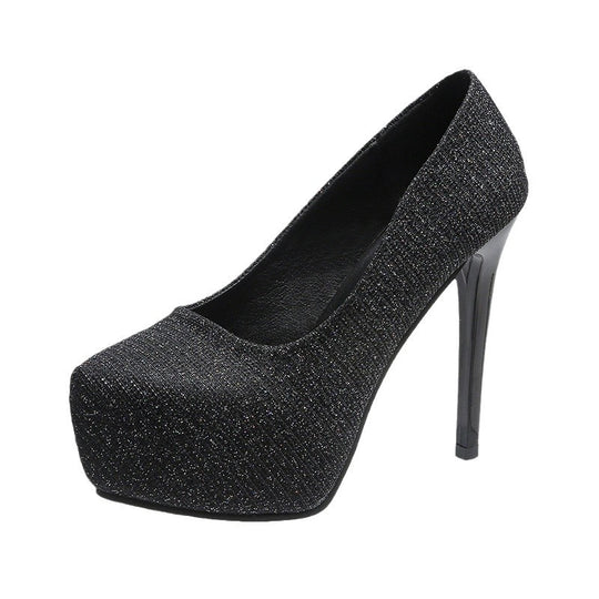 Damen Hochhackige Pumps mit glitzerndem Obermaterial und transparentem Absatz R&B