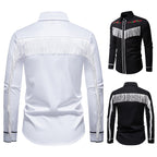 Herren elegante Westernbluse mit Fransen und bestickten Motiven