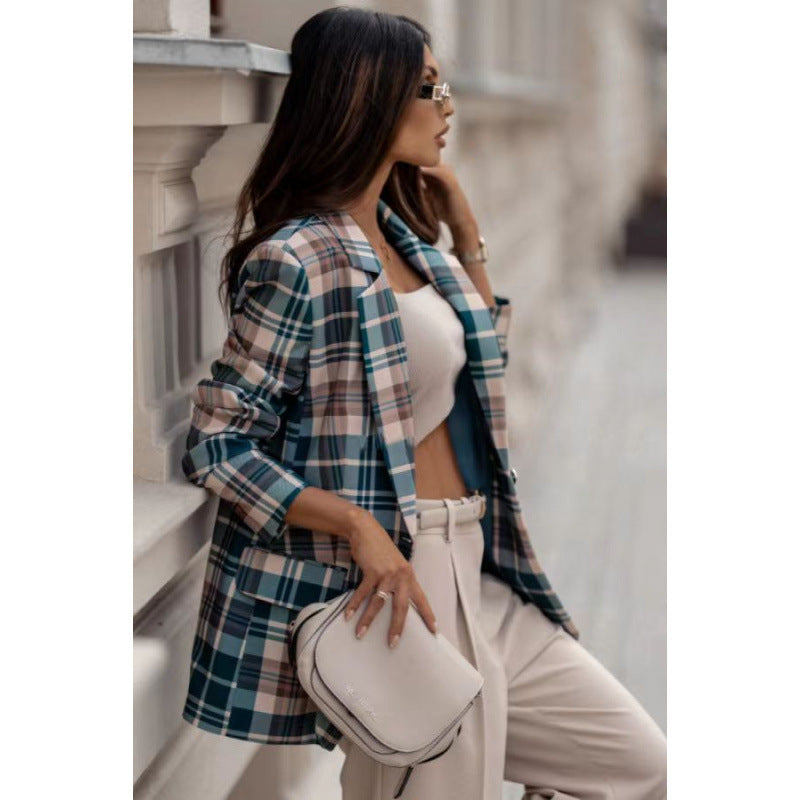 Damen Karoblazer im modernen Oversized-Schnitt mit eleganten Details R&B