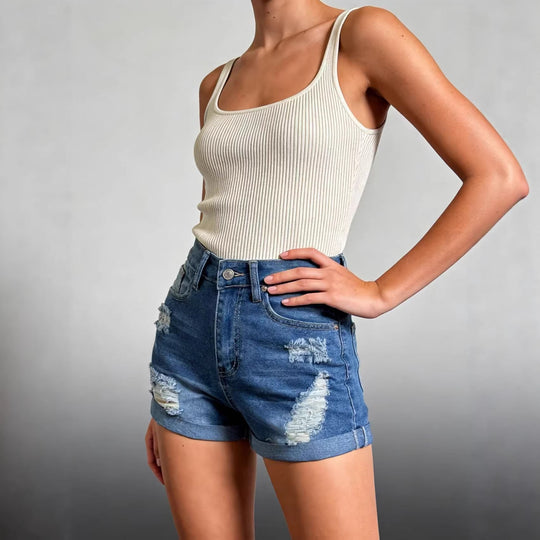 Damen Crop-Hemd im klassischen Karomuster mit Puffärmeln R&B