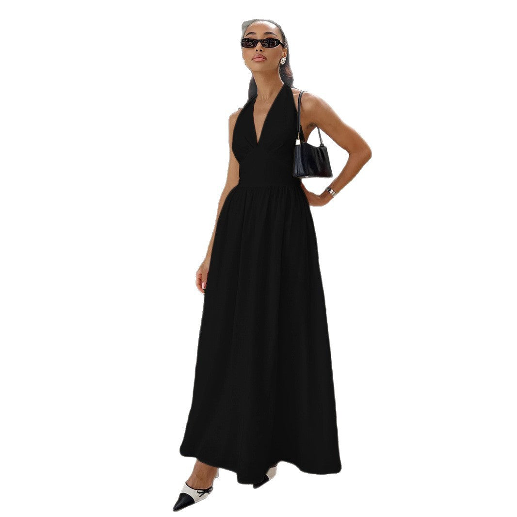 Damen Maxikleid mit tieferem V-Ausschnitt und fließendem Rock R&B
