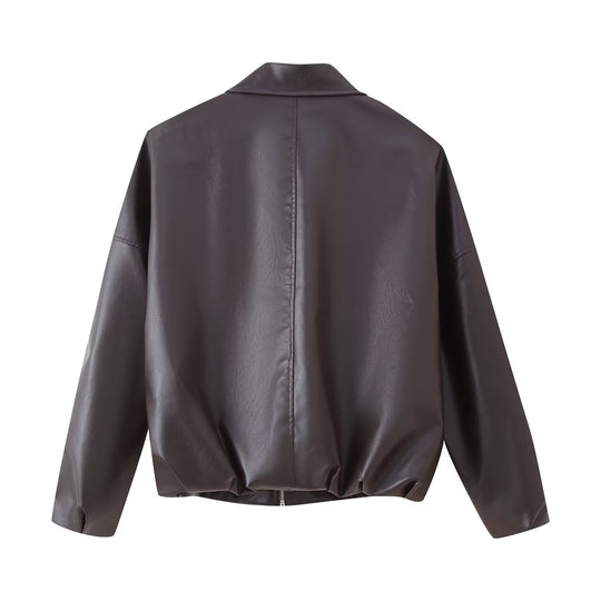 Damen modische Kunstlederjacke mit Taillengürtel R&B