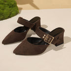 Damen geschlossene Mules mit Blockabsatz und einem eleganten Riemen R&B
