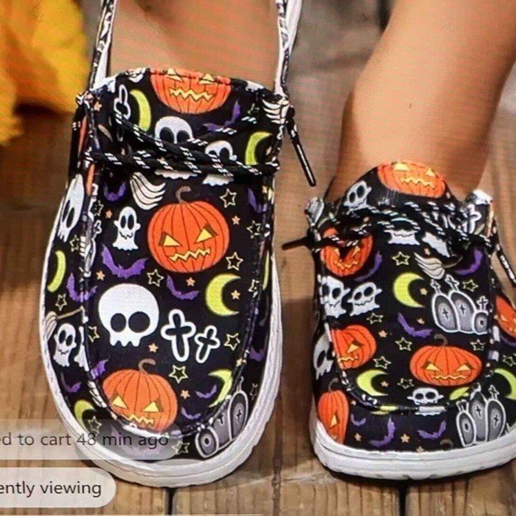 Damen Sneaker mit lustigem Halloween-Motiv und atmungsaktiver Sohle R&B
