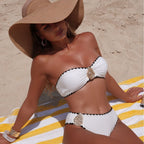 Damen Bandeau-Bikini mit metallischen Akzenten und Raffungen R&B