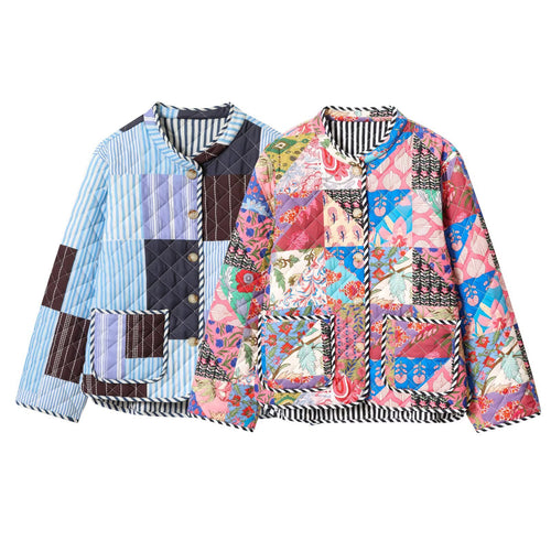 Damen Steppjacke mit buntem Patchwork-Design R&B