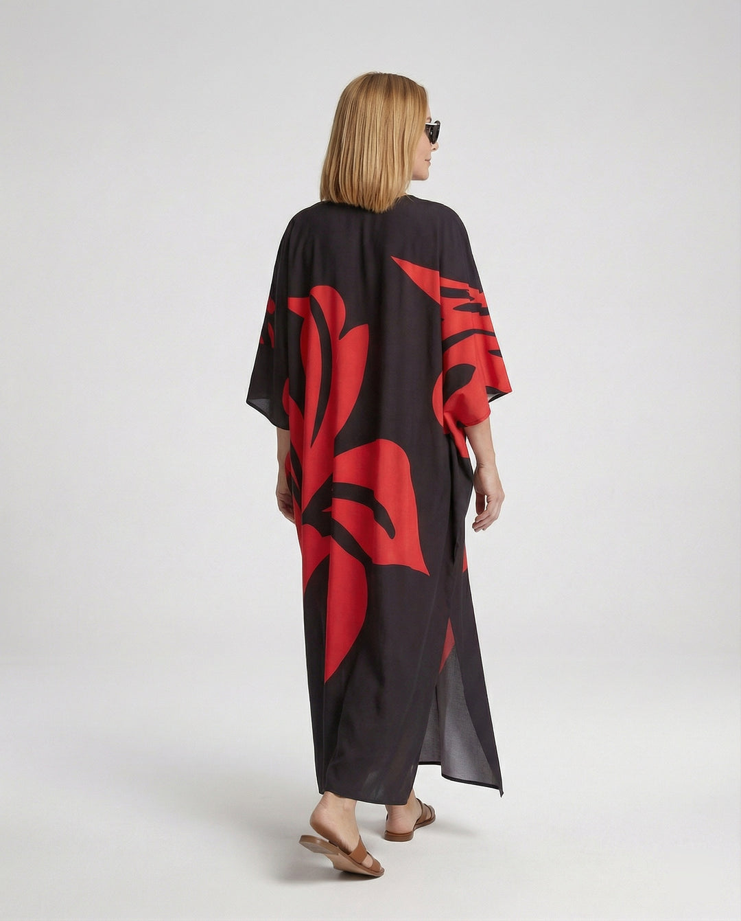 Damen Maxikleid Kaftan V-Ausschnitt