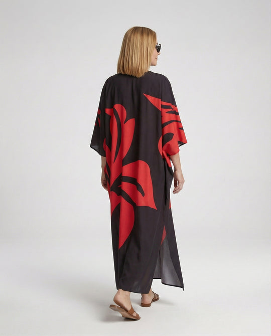 Damen Maxikleid Kaftan V-Ausschnitt