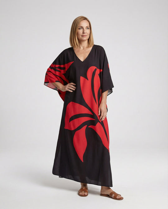 Damen Maxikleid Kaftan V-Ausschnitt
