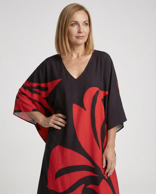 Damen Maxikleid Kaftan V-Ausschnitt