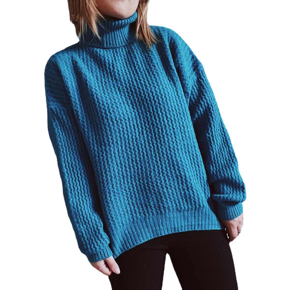 Damen Grobstrickpullover mit strukturiertem Muster und hohem Kragen R&B