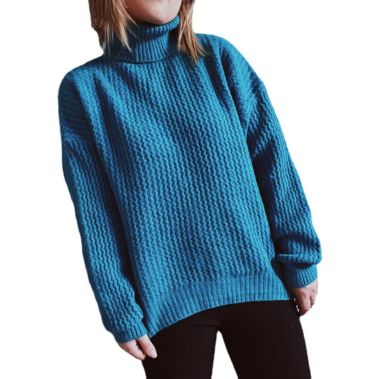 Damen Grobstrickpullover mit strukturiertem Muster und hohem Kragen R&B