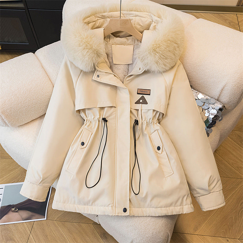 Damen warme Parkajacke mit abnehmbarem Kunstfellkragen und praktischen Taschen R&B