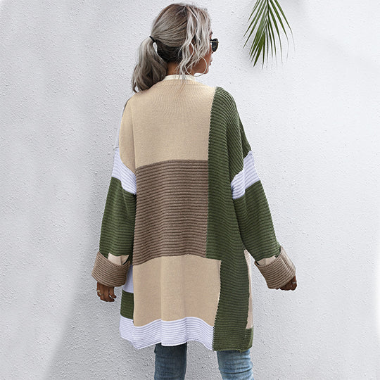 Damen modische Cardigan mit blockfarbigen Mustern und lässigem Schnitt R&B