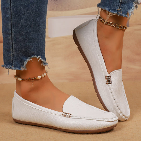 Damen nan schlanke Mokassin-Slipper mit handgenähter Vordernaht, gepolstertem Komfortfußbett und flexibler rutschfester Gummisohle R&B