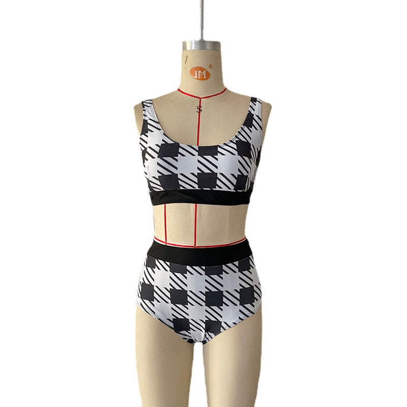 Damen Hochtailliertes Bikini-Set mit stylischem Grafikdesign R&B