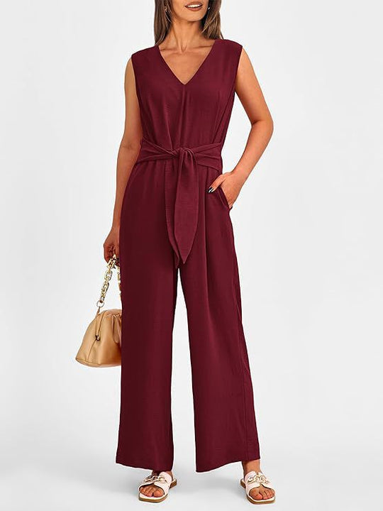 Damen eleganter Jumpsuit mit tailliertem Schnitt und weitem Bein R&B