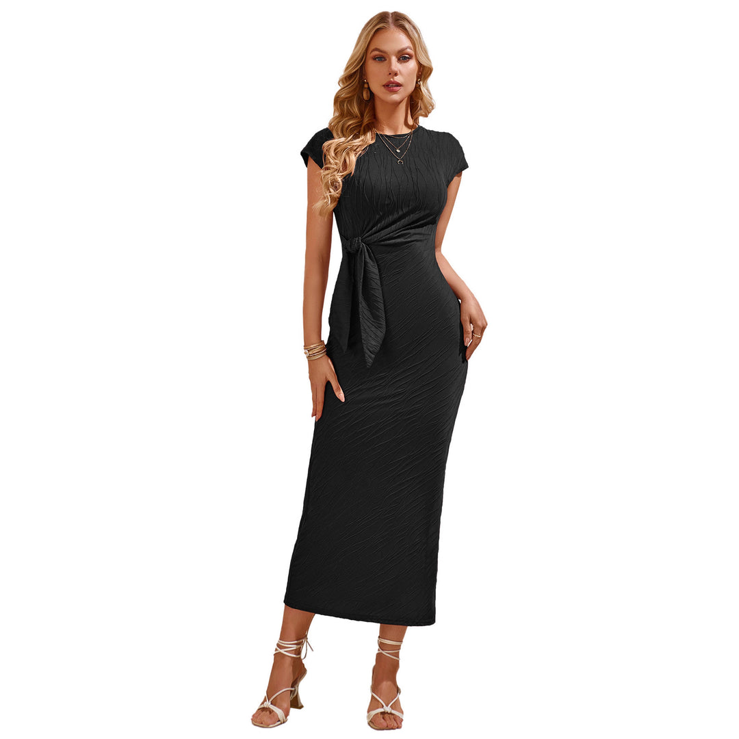 Damen elegantes Maxikleid mit innovativer Raffung und Taillengürtel R&B