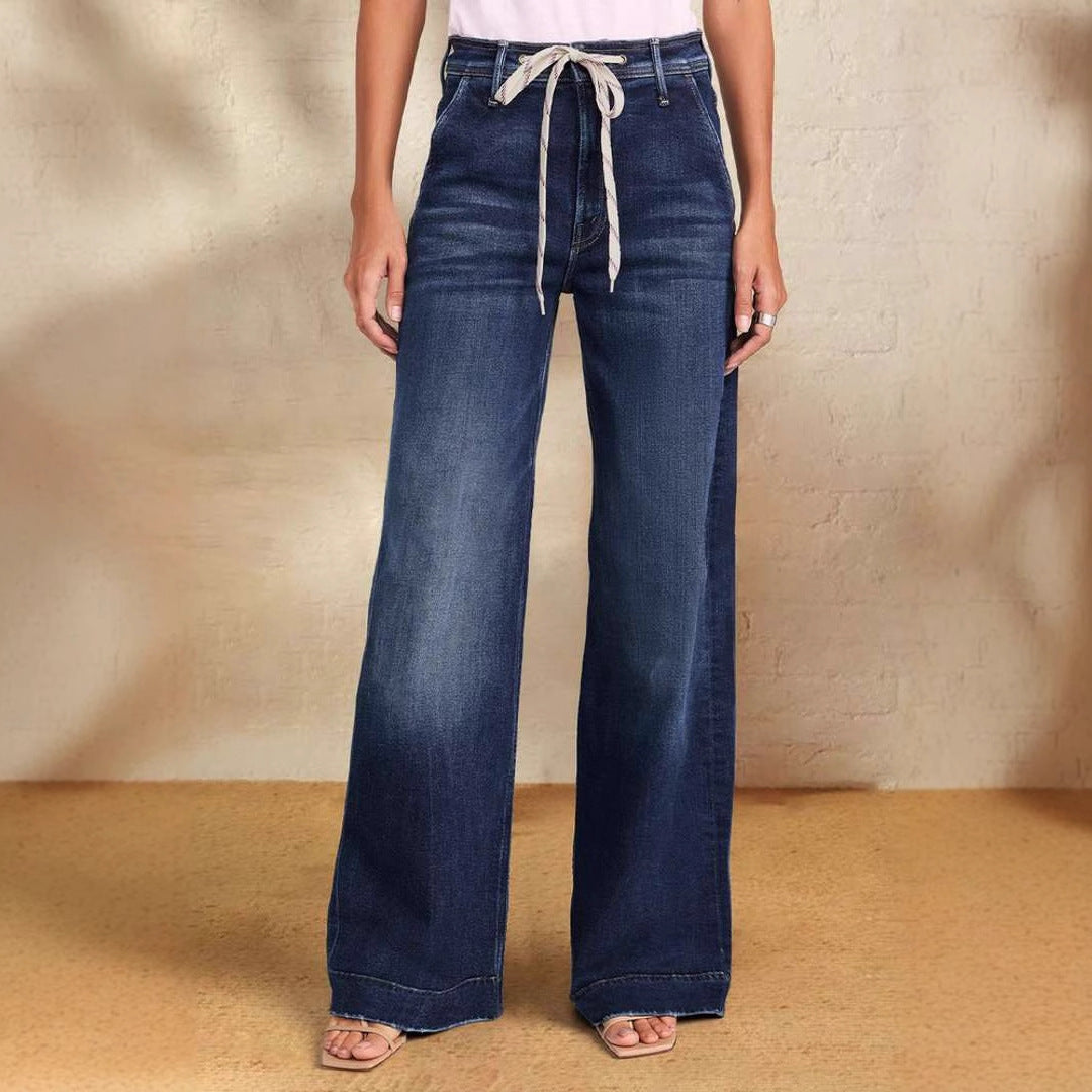 Damen Weit geschnittene Jeans mit modischem Kordelzug und elastischem Bund R&B