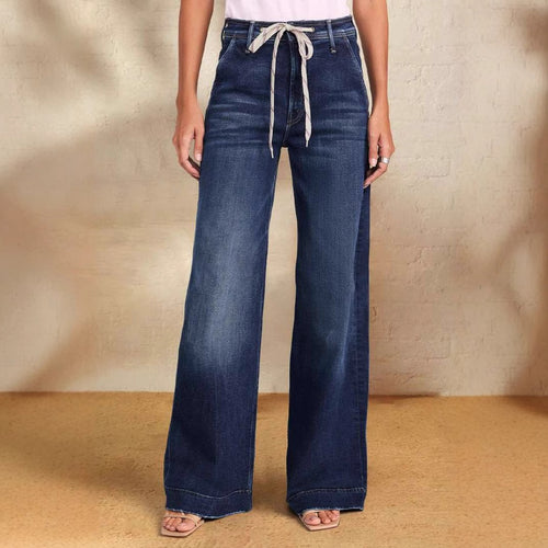Damen Weit geschnittene Jeans mit modischem Kordelzug und elastischem Bund R&B